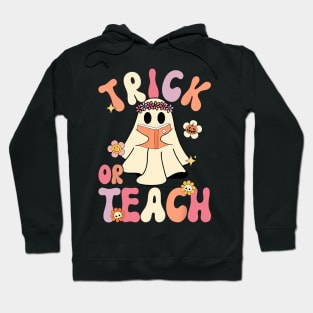 Groovy Halloween Trick or Teach Retro Floral Ghost Teacher Hoodie